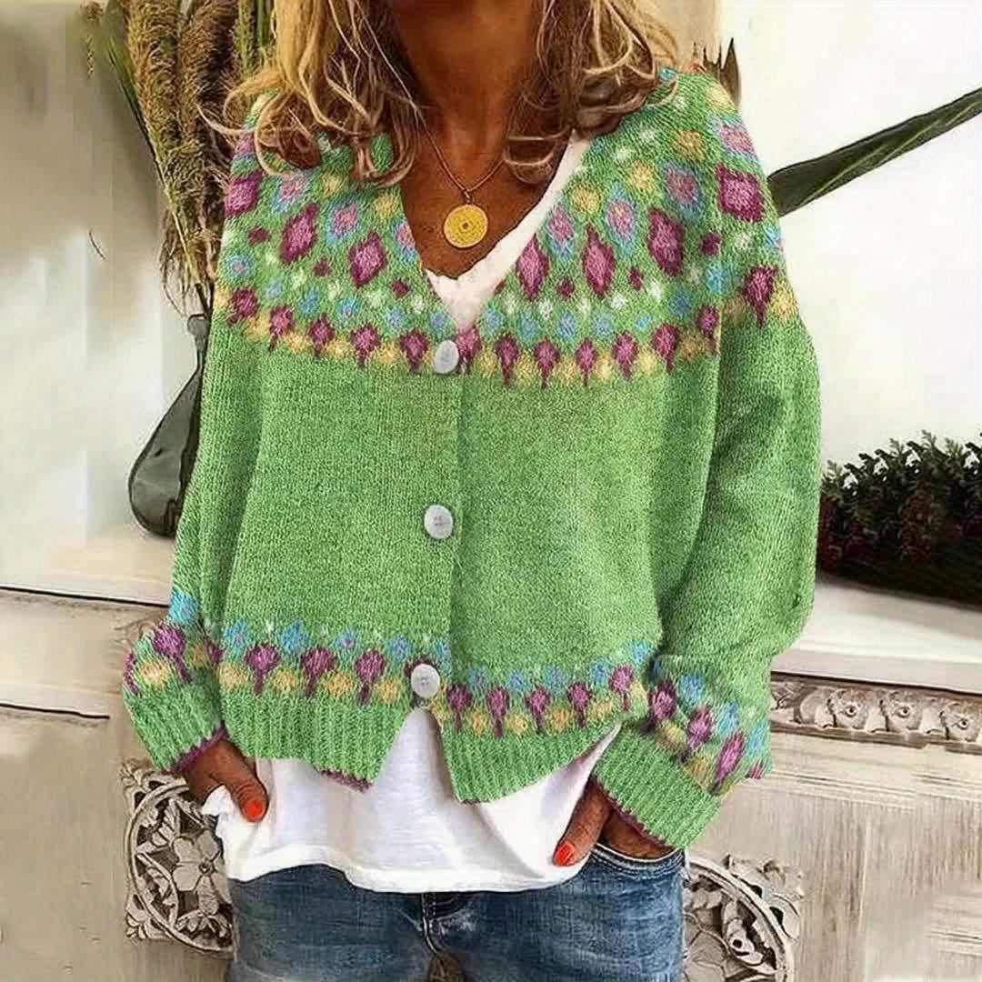 Damen Boho Strickjacke Bestickter Cardigan V-Ausschnitt - Image 11