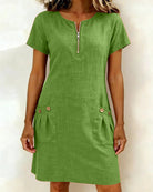 Damen Leinenkleid A-Linie Sommerkleid Leinen-Mix mit Taschen - Image 5