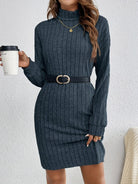 Damen Strickkleid gerippt Pulloverkleid Midi Langarm Winter - Image 18