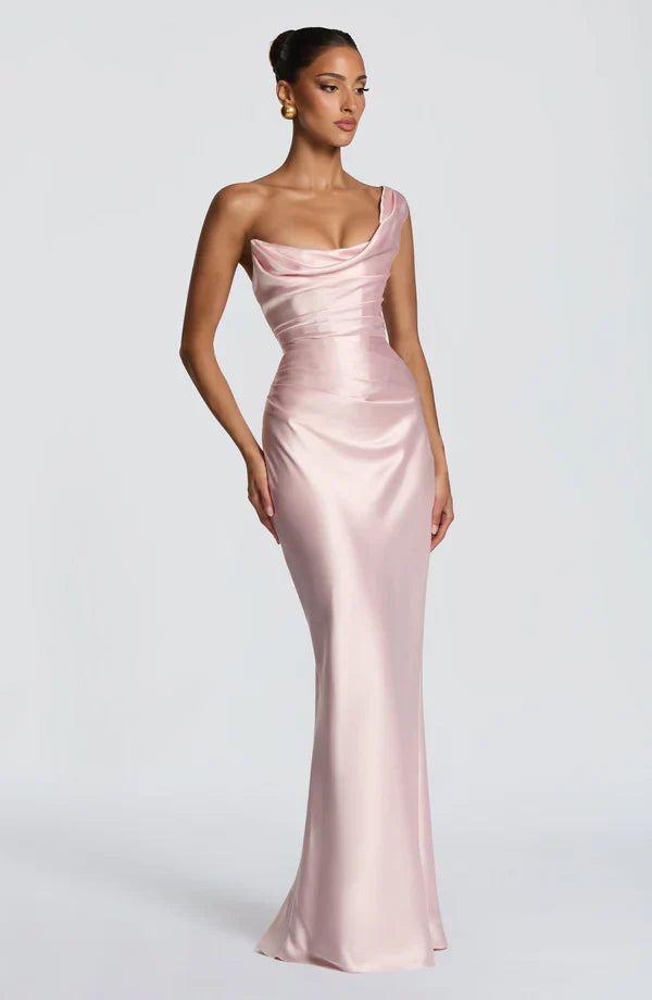 Damen Satin Maxikleid Ein-Schulter Korsett Abendkleid Lang - Image 17