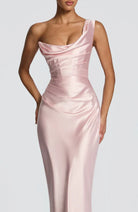 Damen Satin Maxikleid Ein-Schulter Korsett Abendkleid Lang - Image 19