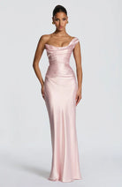 Damen Satin Maxikleid Ein-Schulter Korsett Abendkleid Lang - Image 20