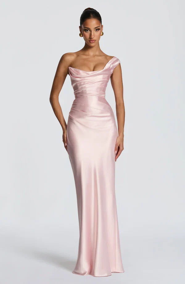 Damen Satin Maxikleid Ein-Schulter Korsett Abendkleid Lang - Image 20