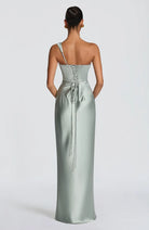 Damen Satin Maxikleid Ein-Schulter Korsett Abendkleid Lang - Image 11