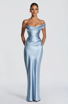 Damen Satin Maxikleid Ein-Schulter Korsett Abendkleid Lang - Image 12