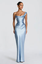 Damen Satin Maxikleid Ein-Schulter Korsett Abendkleid Lang - Image 15