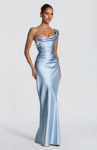 Damen Satin Maxikleid Ein-Schulter Korsett Abendkleid Lang - Image 16