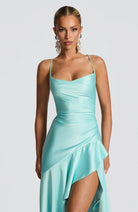 Damen Satin Maxikleid elegant lang Schlitz rückenfrei - Image 3