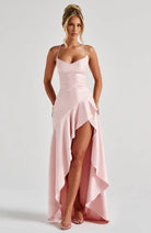Damen Satin Maxikleid elegant lang Schlitz rückenfrei - Image 19