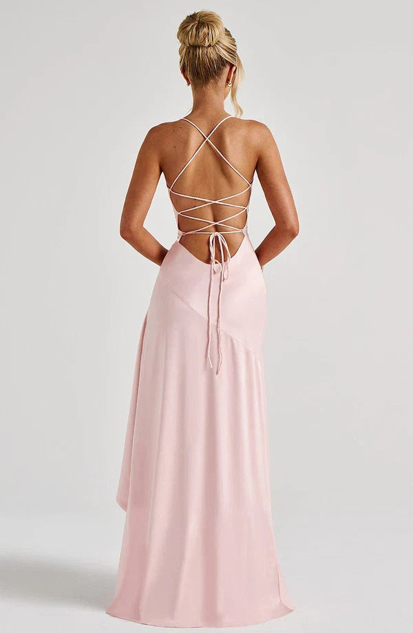 Damen Satin Maxikleid elegant lang Schlitz rückenfrei - Image 22