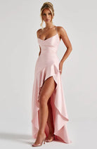 Damen Satin Maxikleid elegant lang Schlitz rückenfrei - Image 20