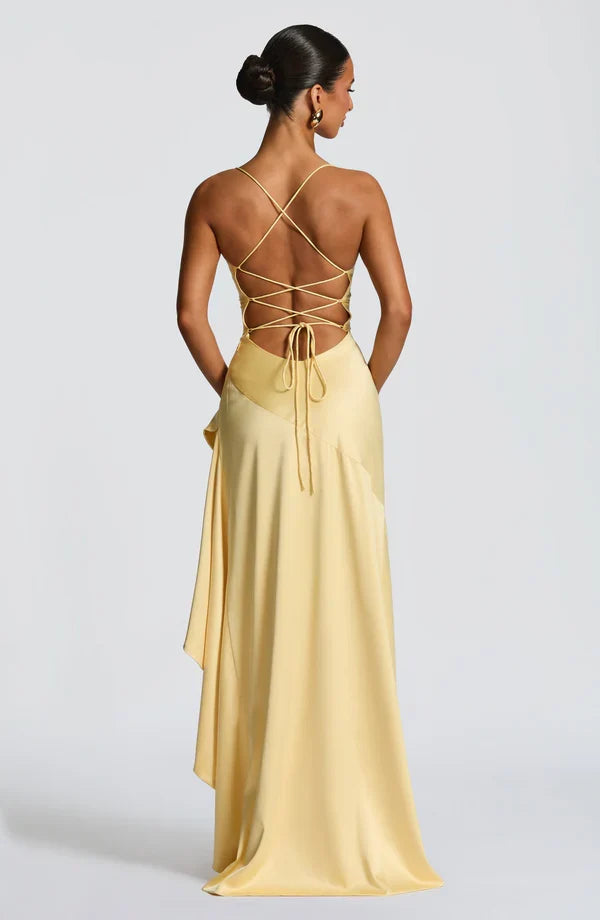 Damen Satin Maxikleid elegant lang Schlitz rückenfrei - Image 15