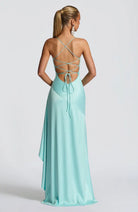 Damen Satin Maxikleid elegant lang Schlitz rückenfrei - Image 4