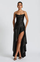 Damen Satin Maxikleid elegant lang Schlitz rückenfrei - Image 5