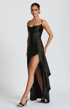Damen Satin Maxikleid elegant lang Schlitz rückenfrei - Image 6