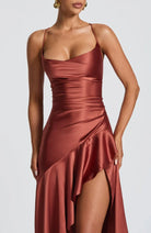 Damen Satin Maxikleid elegant lang Schlitz rückenfrei - Image 12