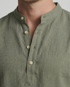 Men's Linen Band Collar Short Sleeve Shirt - Image 2