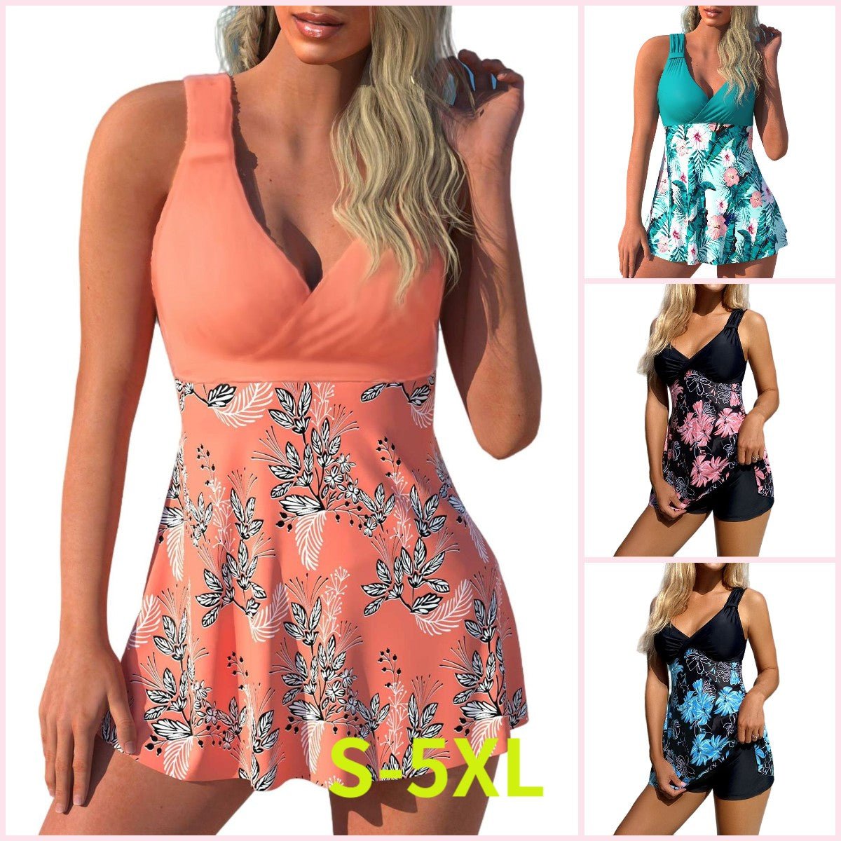 Women Plus Size Skirted Two Piece Swimsuit Open Back - Image 6