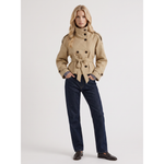 Trench-coat court pour femme à double boutonnage et ceinture à nouer