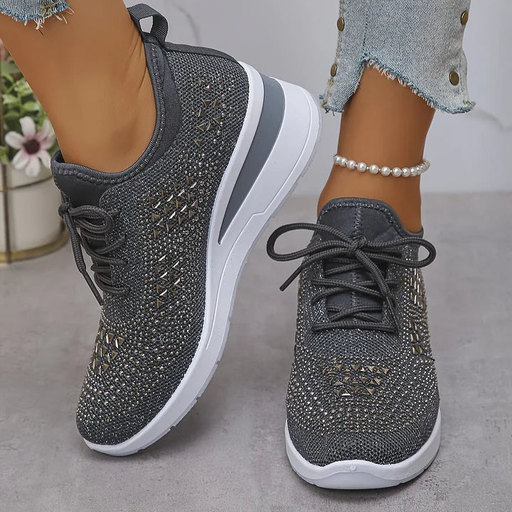 Damen Orthopädische Sneaker Strasssteinen Glitzer