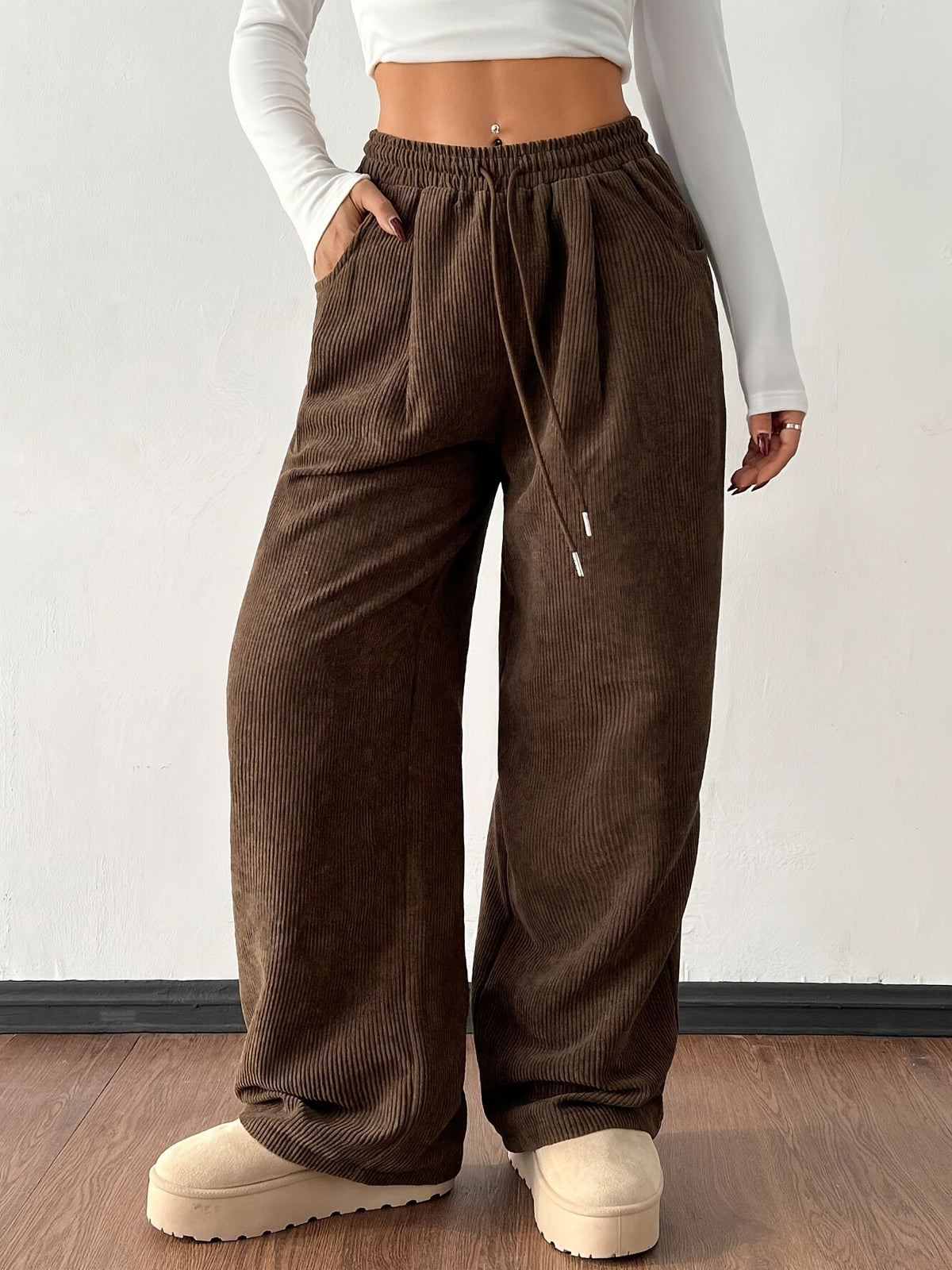 Damen Gerippte Weite Hose Relaxed Fit - Image 3