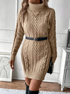 Damen Strickkleid Zopfmuster Pulloverkleid Warm Hoher Kragen - Image 5