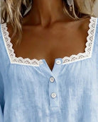 Damen Spitzenbluse Karree-Ausschnitt Puffärmel Baumwolle Leinen - Image 6