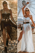 Damen Boho Maxikleid Festivalkleid lang fließend