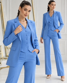 Damen 3 Teilig Anzugset Blazer Weste Hose