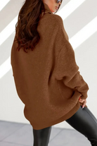 Damen Oversized Grobstrick Pullover Hoher Kragen