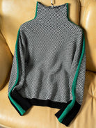 Damen Strickpullover Kontraststreifen Stehkragen - Image 6
