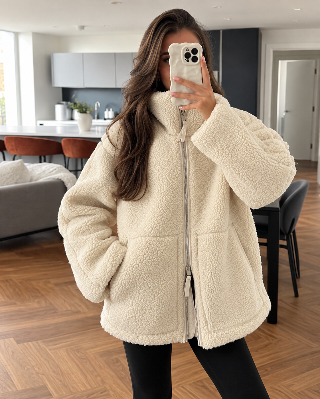Damen Teddyjacke Warm Oversized Fleece Winterjacke