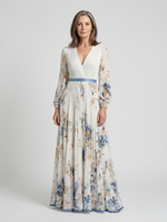 Hannah - Langarm V Ausschnitt Floral Maxi Kleid
