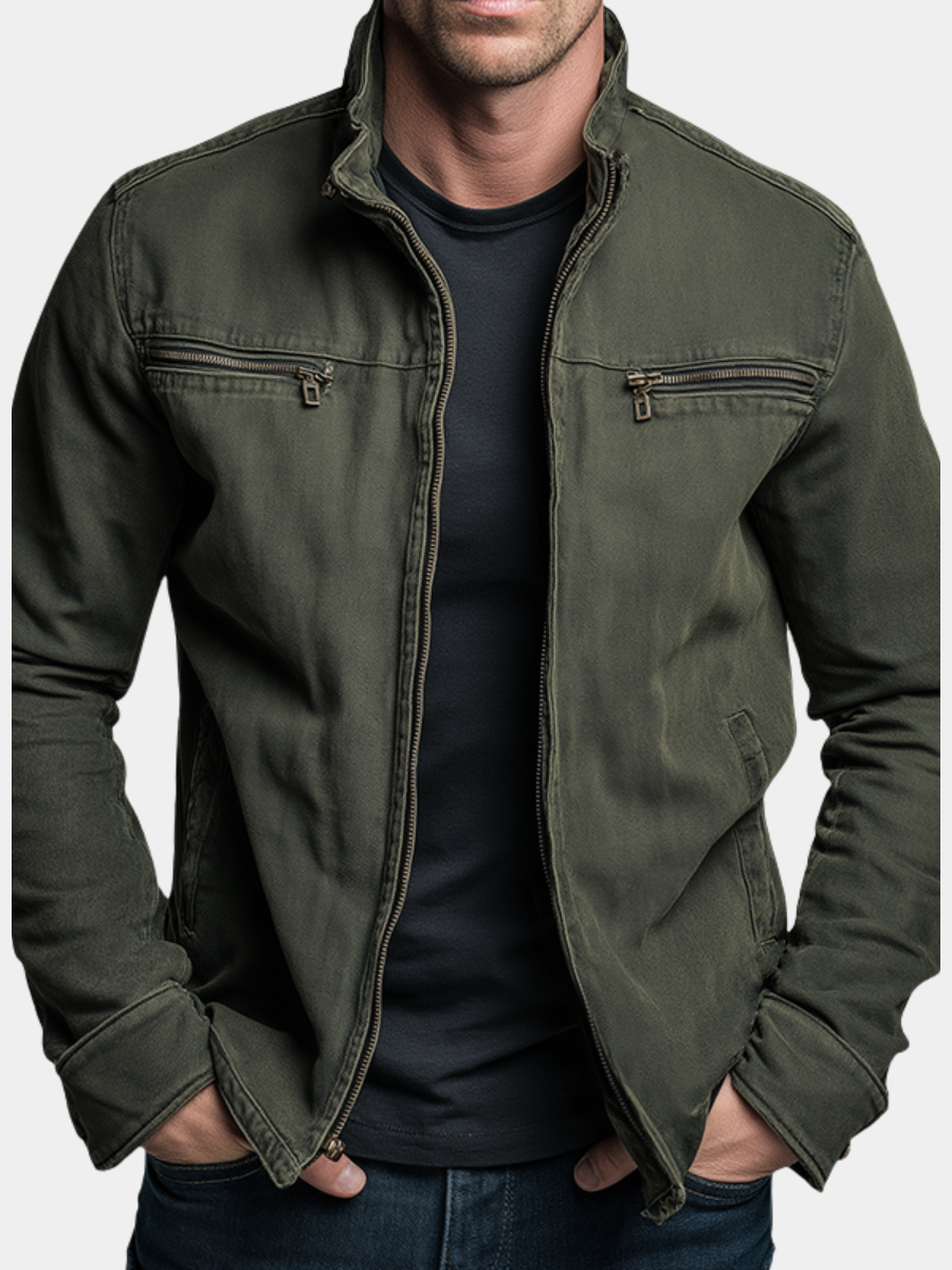 Damen Baumwolljacke Stehkragen Reißverschluss Used Look