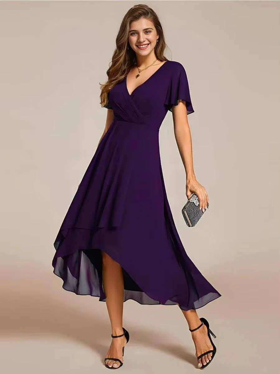 Damen Midikleid Wickeloptik V-Ausschnitt Hochzeitsgast Sommer - Image 11