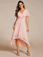 Damen Midikleid Wickeloptik V-Ausschnitt Hochzeitsgast Sommer