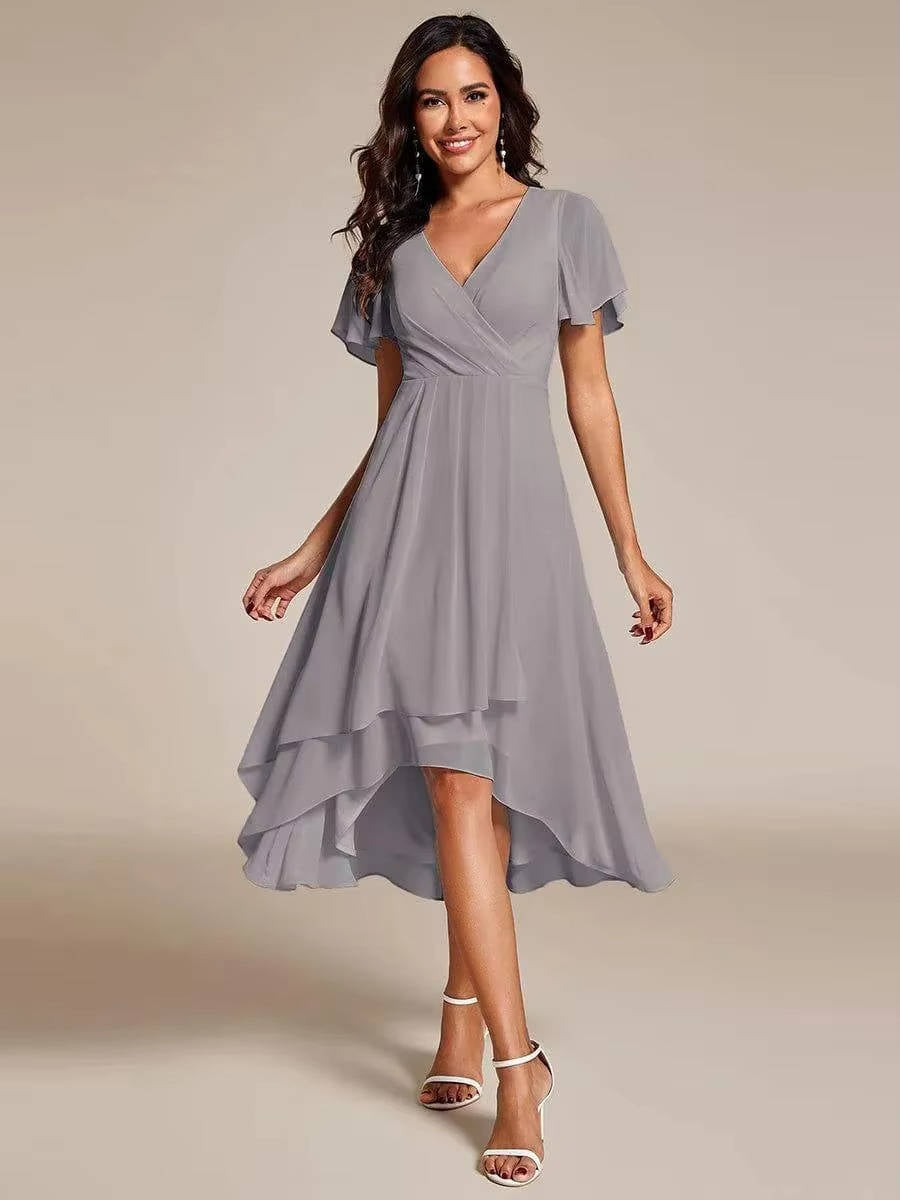 Damen Midikleid Wickeloptik V-Ausschnitt Hochzeitsgast Sommer - Image 3