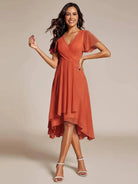 Damen Midikleid Wickeloptik V-Ausschnitt Hochzeitsgast Sommer - Image 5