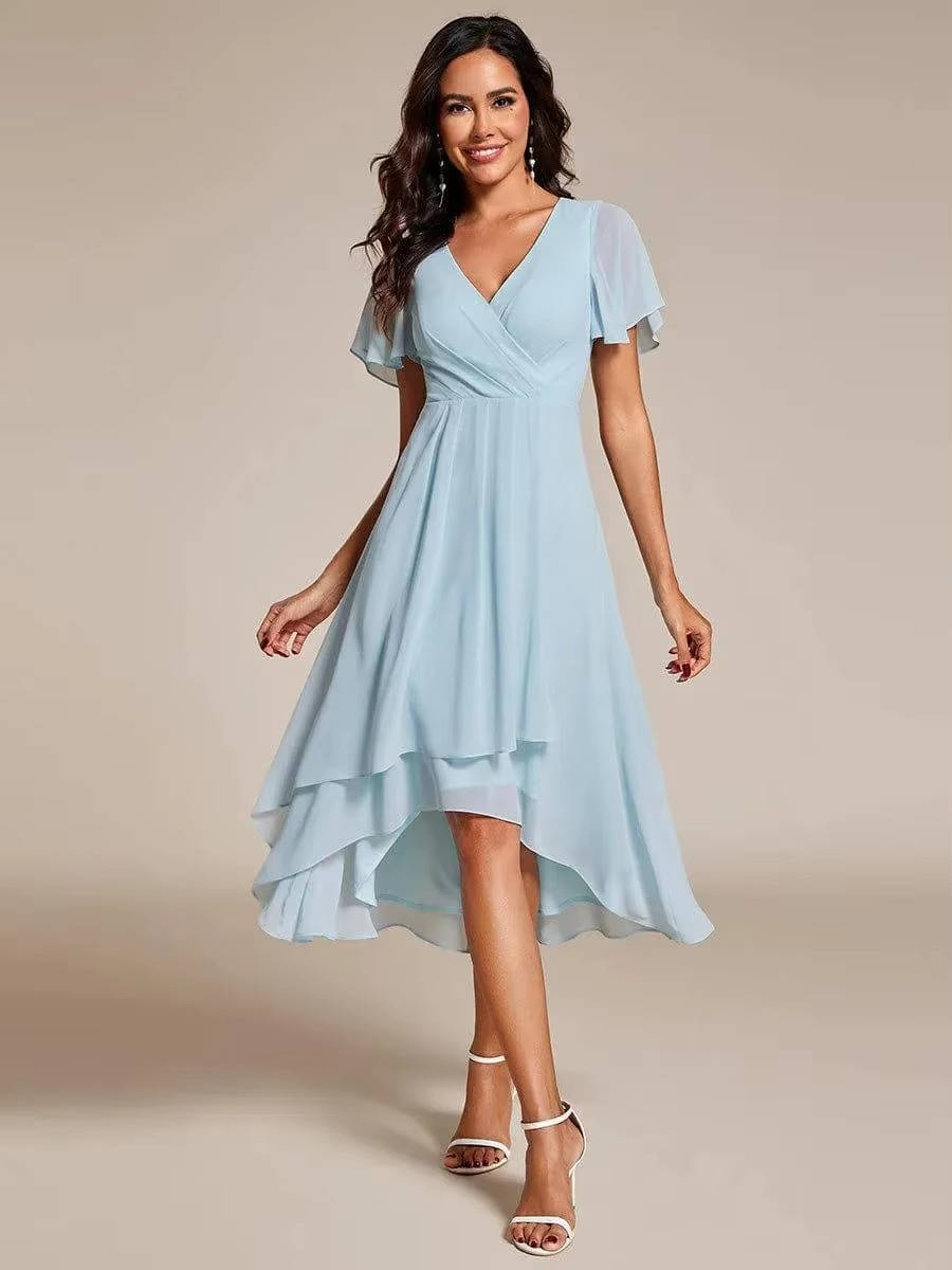 Damen Midikleid Wickeloptik V-Ausschnitt Hochzeitsgast Sommer - Image 7