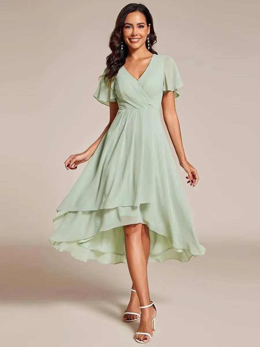 Damen Midikleid Wickeloptik V-Ausschnitt Hochzeitsgast Sommer - Image 8