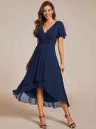 Damen Midikleid Wickeloptik V-Ausschnitt Hochzeitsgast Sommer - Image 9