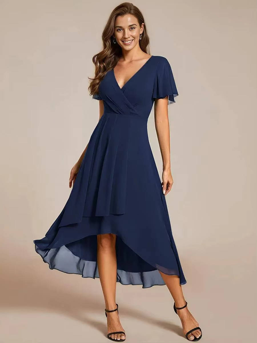 Damen Midikleid Wickeloptik V-Ausschnitt Hochzeitsgast Sommer - Image 9