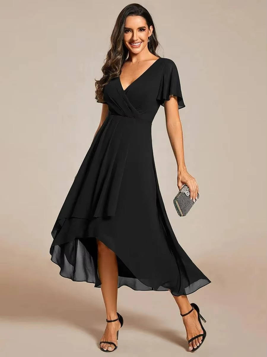 Damen Midikleid Wickeloptik V-Ausschnitt Hochzeitsgast Sommer - Image 2