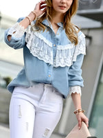 Serelune - Camicetta di jeans da donna con volant