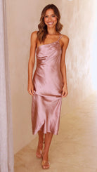 Damen Satin One-Shoulder Midikleid Drapiert - Image 4