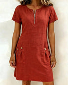 Damen Leinenkleid A-Linie Sommerkleid Leinen-Mix mit Taschen - Image 2