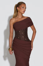 Damen Maxi Kleid Pailletten Corsage - Image 7