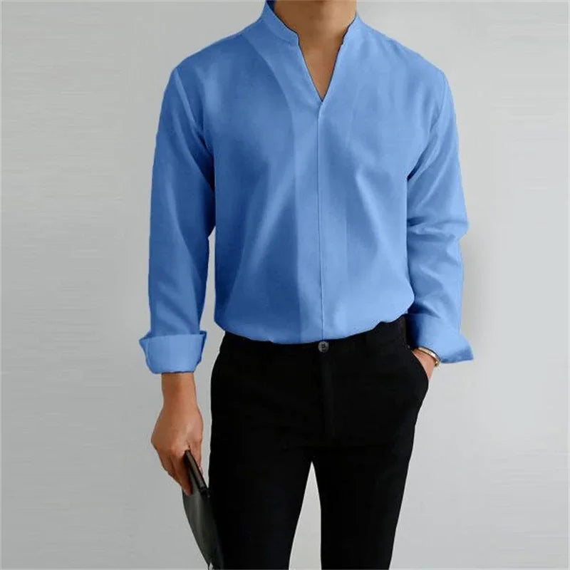 Herren Stehkragenhemd Langarm Casual - Image 3