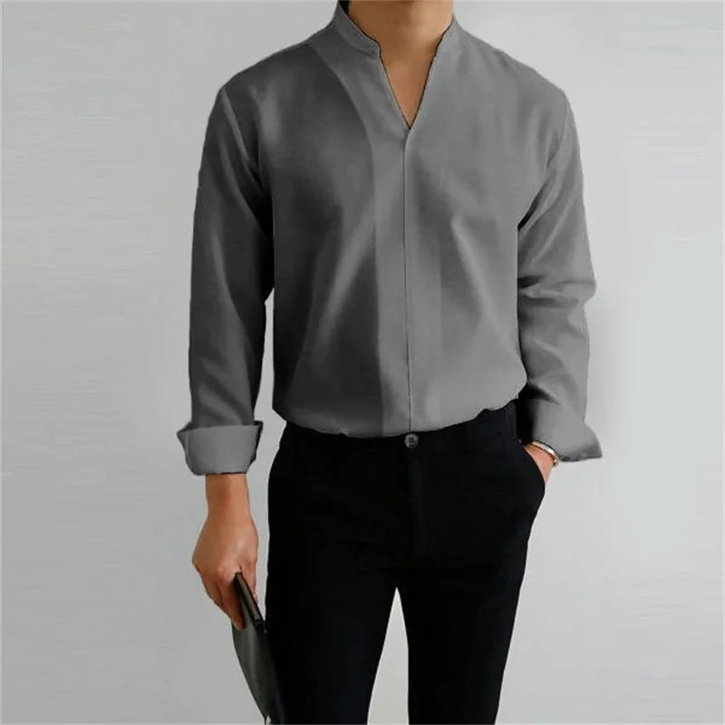 Herren Stehkragenhemd Langarm Casual - Image 6