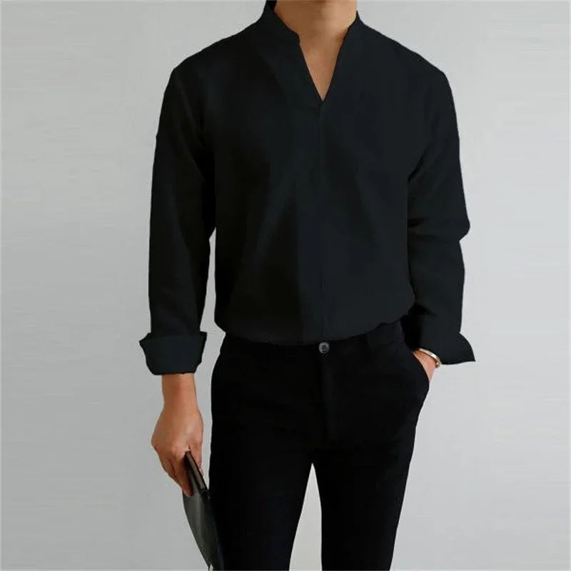 Herren Stehkragenhemd Langarm Casual - Image 2